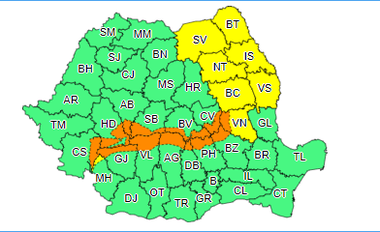 Intensificări susţinute ale vântului în 20 de judeţe, până sâmbătă seară / În zona înaltă a Carpaţilor Meridionali şi de Curbură este cod portocaliu, cu rafale de vânt ce pot ajunge la 140 de kilometri la oră  