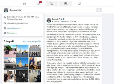 Sindicatul Primăriei Timişoara anunţă că îl va da în judecată pe primarul Dominic Fritz, după ce acesta a catalogat membri sindicali drept "mici feudali"
