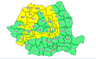 Cod galben de vânt puternic, până vineri dimineaţă, în 27 de judeţe / La munte, rafalele vor depăşi 100 de kilometri la oră  
