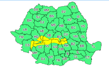 Cod galben de intensificări ale vântului şi ninsori viscolite, în Carpaţii Meridionali, la altitudini de peste 1700 de metri / Sunt vizate zece judeţe 