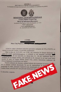 MApN atenţionează cu privire la noi înştiinţări false, emise în numele instituţiei şi distribuite la Cluj-Napoca şi Braşov/ Au fost sesizate autorităţile judiciare în legătură cu aceste falsuri