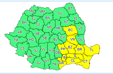 Cod galben de vânt puternic, marţi, în mai multe judeţe din Dobrogea, Muntenia, precum şi în sud-vestul Moldovei / Rafalele vor ajunge şi la 80 de kilometri la oră 