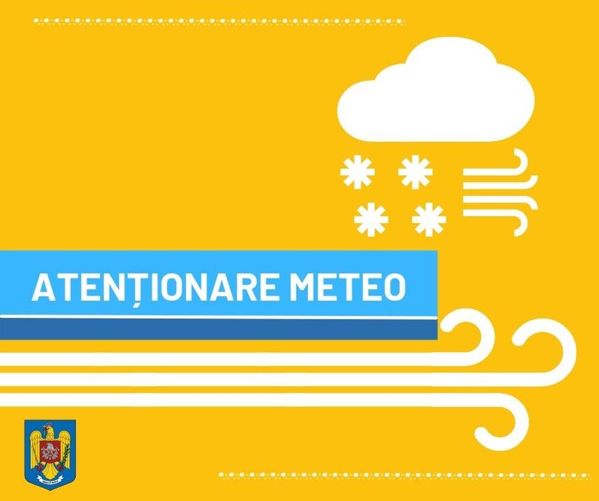 ANM a emis o atenţionare de cod galben, duminică, în intervalul orar 10.00 - 22.00 / Vânt în Oltenia, Muntenia şi Dobrogea, ninsori însemnate în Carpaţii Orientali şi Occidentali