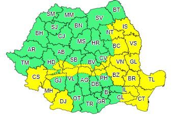 Cod galben de vânt puternic, în estul, sud-estul şi sud-vestul ţării/ De luni seara, vremea va fi deosebit de rece în toată ţara