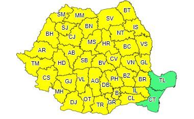 Cod galben de ploi, descărcări electrice, vijelii şi grindină, în aproape toată ţara, până joi seară