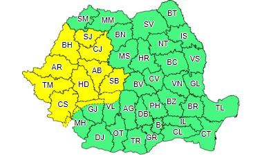 Cod galben de furtuni, până marţi seara, în 12 judeţe din Banat, Crişana, vestul şi sud-vestul Transilvaniei