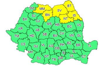 Cod galben de furtuni, până sâmbătă seară, în şase judeţe din nordul şi nord-estul ţării