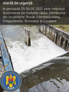 Argeş: Autorităţile anunţă creşterea debitului râului Dâmboviţa, în condiţiile unei deversări controlate. Turiştii sunt sfătuiţi să nu staţioneze sau să campeze pe malurile apei