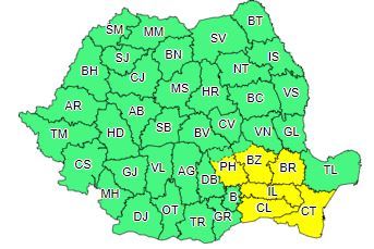 Cod galben de furtuni, până joi seară, în şase judeţe din Dobrogea şi Muntenia