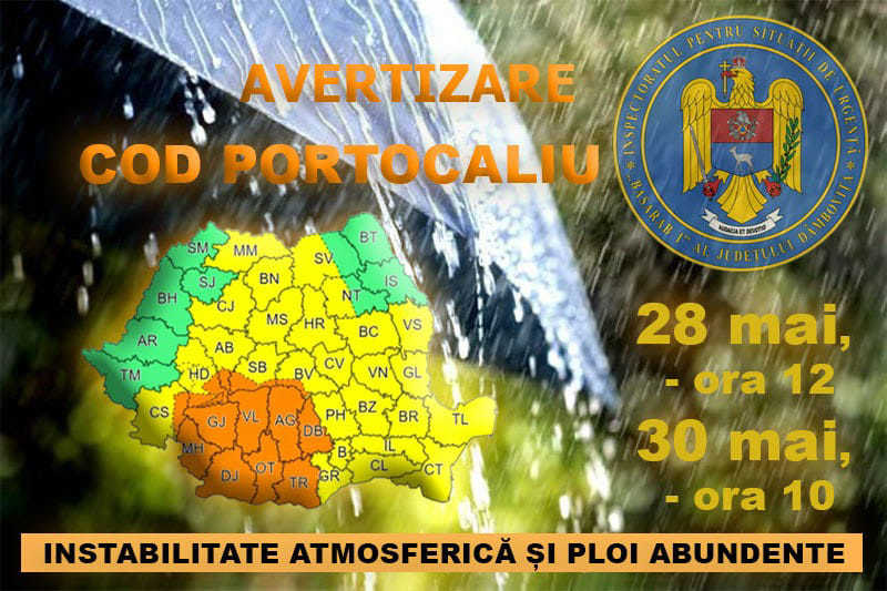 Dâmboviţa: Serviciu de permanenţă la instituţiile publice şi grupa operativă activată la ISU, pe fondul avertizării meteo Cod Portocaliu