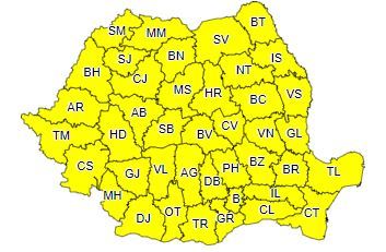 Cod galben de furtuni, în toată ţara, până duminică seara