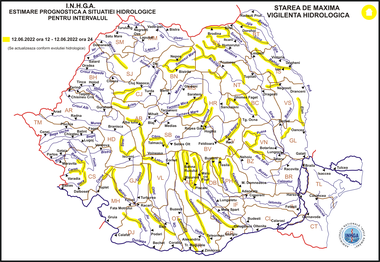 Cod galben de inundaţii în mai multe bazine hidrografice din ţară / Posibile depăşiri ale cotelor de atenţie 