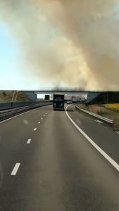 Fum gros pe autostrada A1 Timişoara- Lugoj, după izbucnirea unui incendiu de vegetaţie/ Vizibilitatea este sub 20 de metri între Remetea Mare şi Recaş