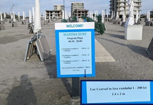 Taxă de 200 de lei pentru amplasarea unui cearşaf la malul mării, în zona unui complex din Năvodari / Reprezentanţii complexului: Proprietarii apartamentelor sunt medici şi avocaţi, apreciază intimitatea. Taxa este pentru descurajarea celor din afară
