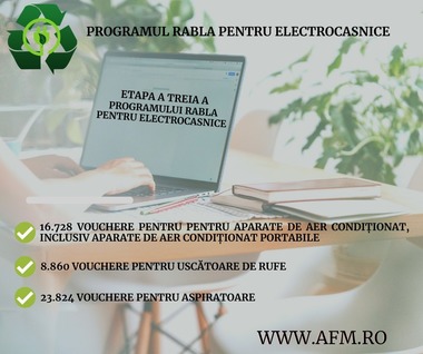 Administraţia Fondului pentru Mediu: 49.412 de vouchere generate în etapa a treia a Programului Rabla pentru Electrocasnice / Bugetul de 15 milioane de lei a fost epuizat / Voucherele, validate marţi 