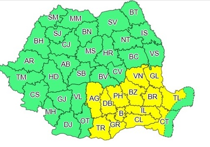 UPDATE ANM a emis o atenţionare meteo de Cod galben de instabilitate atmosferică, ploi şi vânt în Bucureşti şi alte 13 judeţe / Cod portocaliu în Capitală şi Ilfov