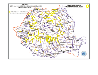 Cod galben hidrologic pentru râuri din mai multe judeţe. Sunt posibile viituri rapide care să producă inundaţii, mai ales pe unele râuri mici din Maramureş, Bistriţa-Năsăud, Bihor, Arad, Timiş şi Caraş Severin