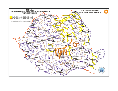 Noi atenţionări hidrologice vizând cursuri de apă din mai multe judeţe, emise duminică şi valabile până luni. În Prahova şi Tulcea sunt în vigoare avertizări nowcasting   