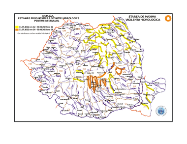 Noi atenţionări hidrologice vizând cursuri de apă din mai multe judeţe, emise duminică şi valabile până luni. În Prahova şi Tulcea sunt în vigoare avertizări nowcasting   