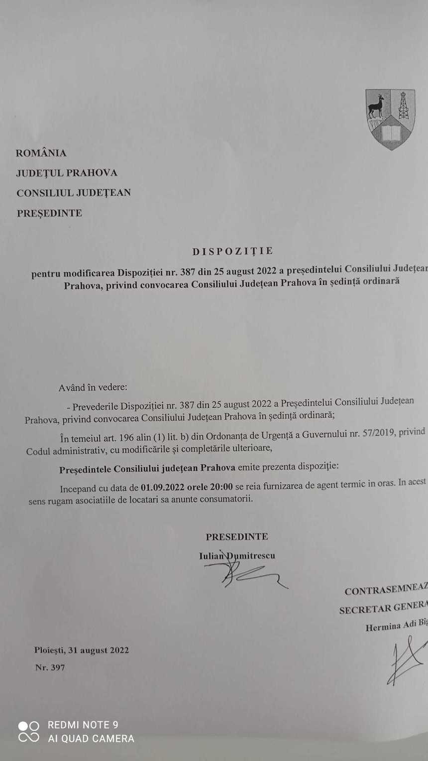 Consiliul Judeţean Prahova anunţă că sesizează Poliţia, după ce în Ploieşti a circulat, pe WhatsApp, un document întocmit în fals şi care conţine semnături ale şefilor instituţiei şi sigla acesteia