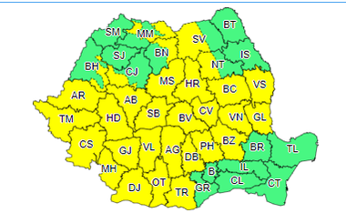 Cod galben de ploi însemnate cantitativ şi instabilitate atmosferică, în cea mai mare parte a ţării / Duminică, întreaga ţară este sub cod galben de vânt puternic / Răcire accentuată a vremii 