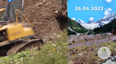 Reprezentanţii Agent Green reclamă că pe Valea Sâmbetei, în Munţii Făgăraş, în sit Natura 2000, se construiesc o mănăstire şi un drum de acces. Panoul de şantier indică faptul că se ridică o cabană al cărei beneficiar este o persoană fizică - FOTO, VIDEO