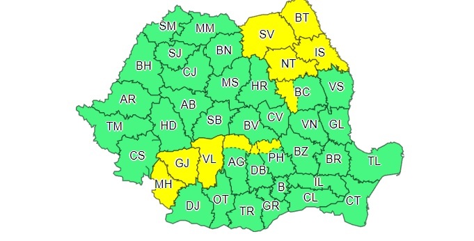 ANM a emis cod galben de ninsori în 11 judeţe din zona Moldovei şi Munteniei, valabil până duminică dimineaţa / Prognoza pentru Bucureşti