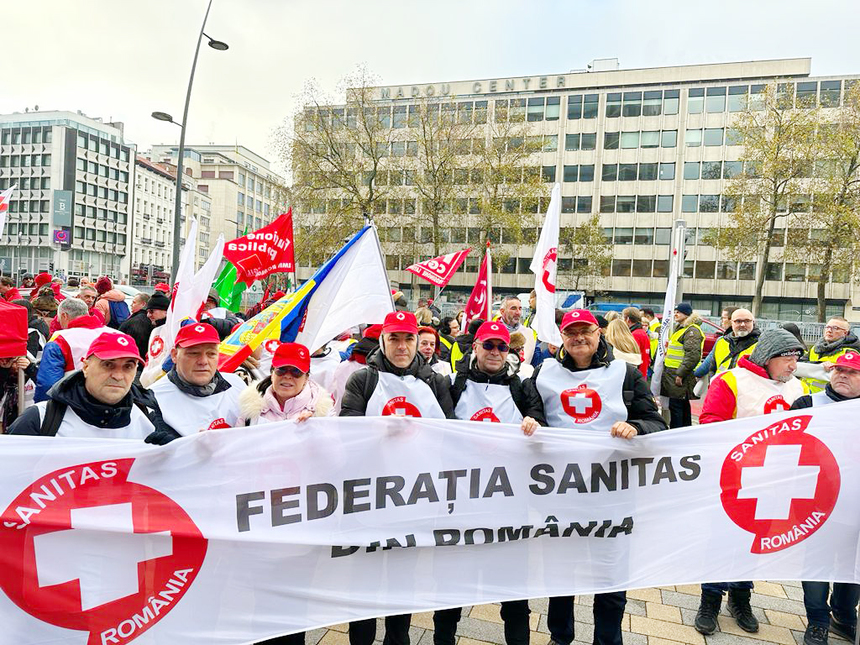 Sindicaliştii din Sănătate, protest la Bruxelles, faţă de măsurile de austeritate luate de guvernanţi / 120 de membri Sanitas, la manifestare / Rafila: Profesioniştii din sistemul sanitar sunt foarte importanţi pentru mine 