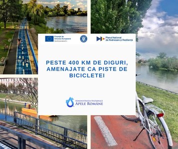 Apele Române: Peste 400 de kilometri de piste de biciclete vor fi amenajate pe digurile de protecţie, prin PNRR