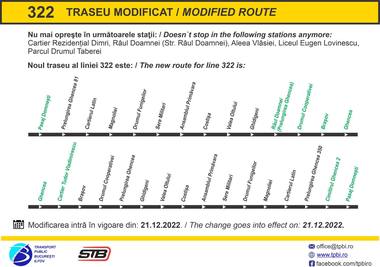 Traseul liniei 322, modificat pentru a asigura legături de transport în zona Cimitirului Ghencea 2 şi a Pasajului Domneşti