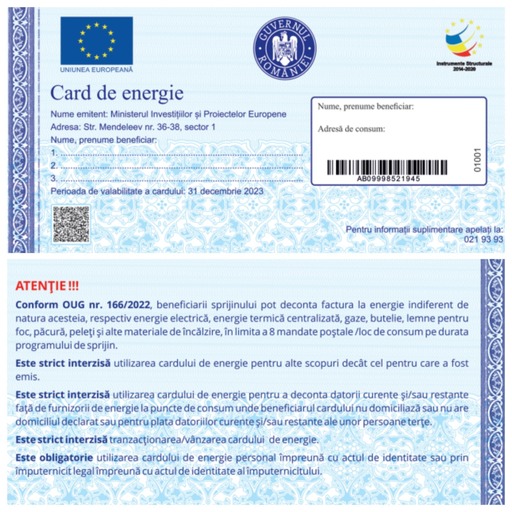 MIPE: A fost aprobat modelul cardului de energie, prin care românii vulnerabili vor fi sprijiniţi cu 1.400 de lei în 2023 pentru plata facturilor la utilităţi