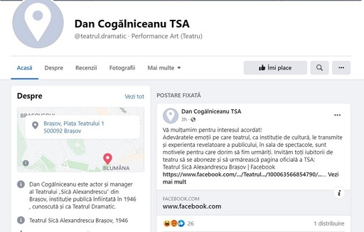 Dispută între conducerea Primăriei  Braşov şi managerul teatrului din oraş, după ce acesta din urmă a preluat pe numele său pagina de Facebook a instituţiei pe care o conduce
