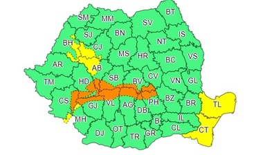 Meteorologii au emis cod portocaliu de intensificări ale vântului, în Carpaţilor Meridionali / Cod galben de vânt puternic, ploi şi în zona montană a judeţelor Mehedinţi, Gorj, Vâlcea şi Argeş / Cum va fi vremea în Capitală