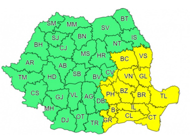 Meteorologii au actualizat avertizarea de vreme rea – Judeţele Vrancea, Buzău şi zona de munte a judeţelor Prahova, Dâmboviţa şi Argeş ies de sub cod portocaliu / Cod galben în mai multe judeţe, până duminică dimineaţă