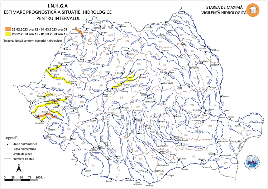 Avertisment al hidrologilor: Risc de viituri pe râuri din 7 judeţe, în următoarele 24 de ore / Codul portocaliu, prelungit
