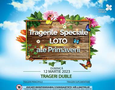 Tragerile speciale Loto ale primăverii: Trageri duble pentru jocurile Loto 6/49, Joker şi Loto 5/40/ Report la Loto 6/49 la categoria I de peste 4,76 milioane de euro/ Report cumulat la Noroc de peste 1,16 milioane de euro