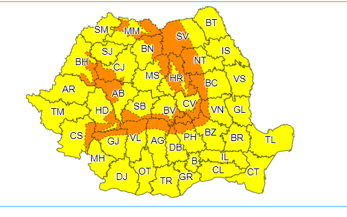 UPDATE - Cod galben de intensificări ale vântului, ninsori şi viscol la munte / Este vizată întreaga ţară / Cod portocaliu în zonele montane