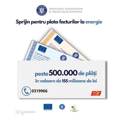 MIPE: Cardurile de energie, distribuite în peste 2 milioane de locuinţe. Ministrul Marcel Boloş: Jumătate de milion de familii şi-au plătit deja facturile din bani europeni
