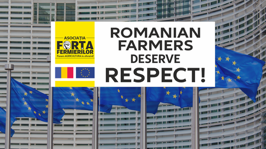 Protest al agricultorilor în faţa Comisiei Europene cu mesajul: ”FERMIERII ROMÂNI MERITĂ RESPECT!”