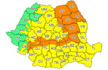 Vreme deosebit de rece, ninsori şi vânt, până sâmbătă dimineaţă/ Cod galben de vânt puternic şi ninsori, în mai multe regiuni/ Cod portocaliu de ninsori şi viscol, în cea mai mare parte a Moldovei şi în Carpaţii Meridionali şi Orientali 