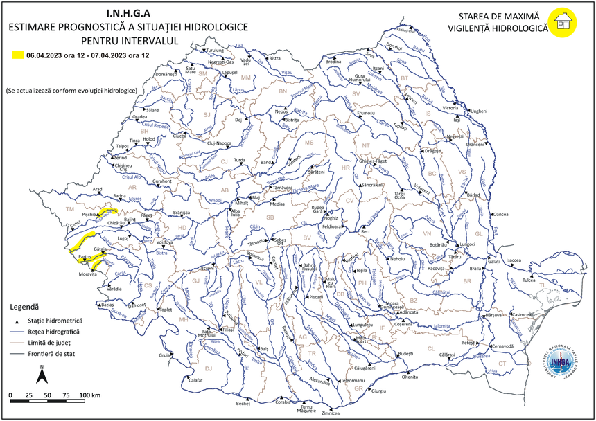 Cod galben hidrologic pentru râuri din judeţul Timiş, până vineri 