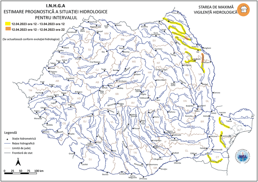 Hidrologii anunţă posibile creşteri de debite şi niveluri pe râuri din 6 judeţe, în următoarele 24 de ore
