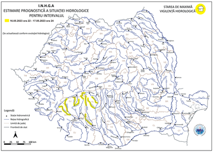 Hidrologi: Cod galben de viituri pe râuri din cinci judeţe, până miercuri, la miezul nopţii