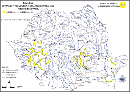 Hidrologii anunţă posibile depăşiri ale cotelor de atenţie pe râuri din 15 judeţe, până la miezul nopţii