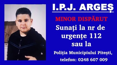 Argeş: Băiat de 13 ani, căutat de Poliţie după ce a plecat de acasă. El a mai avut plecări voluntare