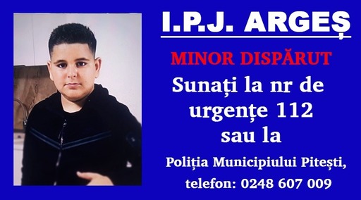 Argeş: Băiat de 13 ani, căutat de Poliţie după ce a plecat de acasă. El a mai avut plecări voluntare