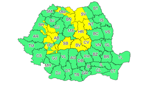 Cod galben de instabilitate atmosferică, în zonele montane, dar şi în sudul şi estul Transilvaniei