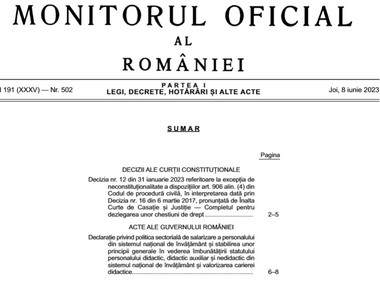 Declaraţia privind politica sectorială de salarizare a personalului din sistemul naţional de învăţământ a fost publicată în Monitorul Oficial