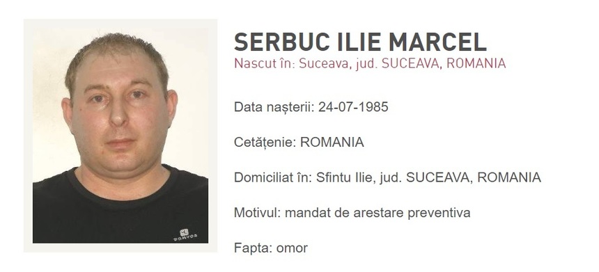 UPDATE - Suceveanul Marcel Ilie Serbuc, concubinul mamei fetei de 12 ani care a fost găsită decedată în lada canapelei într-un apartament din Bucureşti, dat în urmărire internaţională