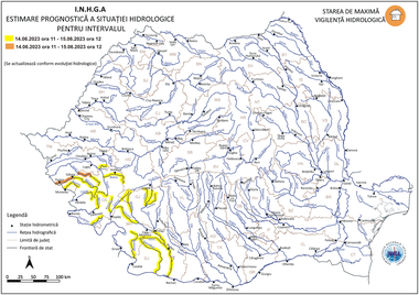 Risc de viituri pe râuri din sud-vestul ţării, până joi la prânz/ Cod portocaliu pentru râuri din judeţele Caraş-Severin şi Timiş/ Cod galben pe râuri din cinci judeţe